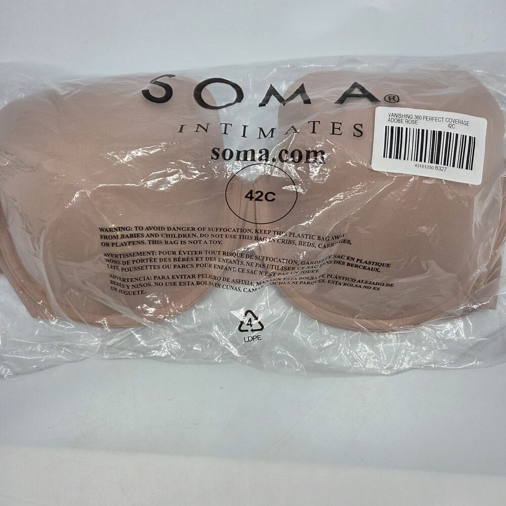 Soma Bra 42C Vanishing 360 Perfect Coverage 42C Adobe Rose Back Smoothing NWT